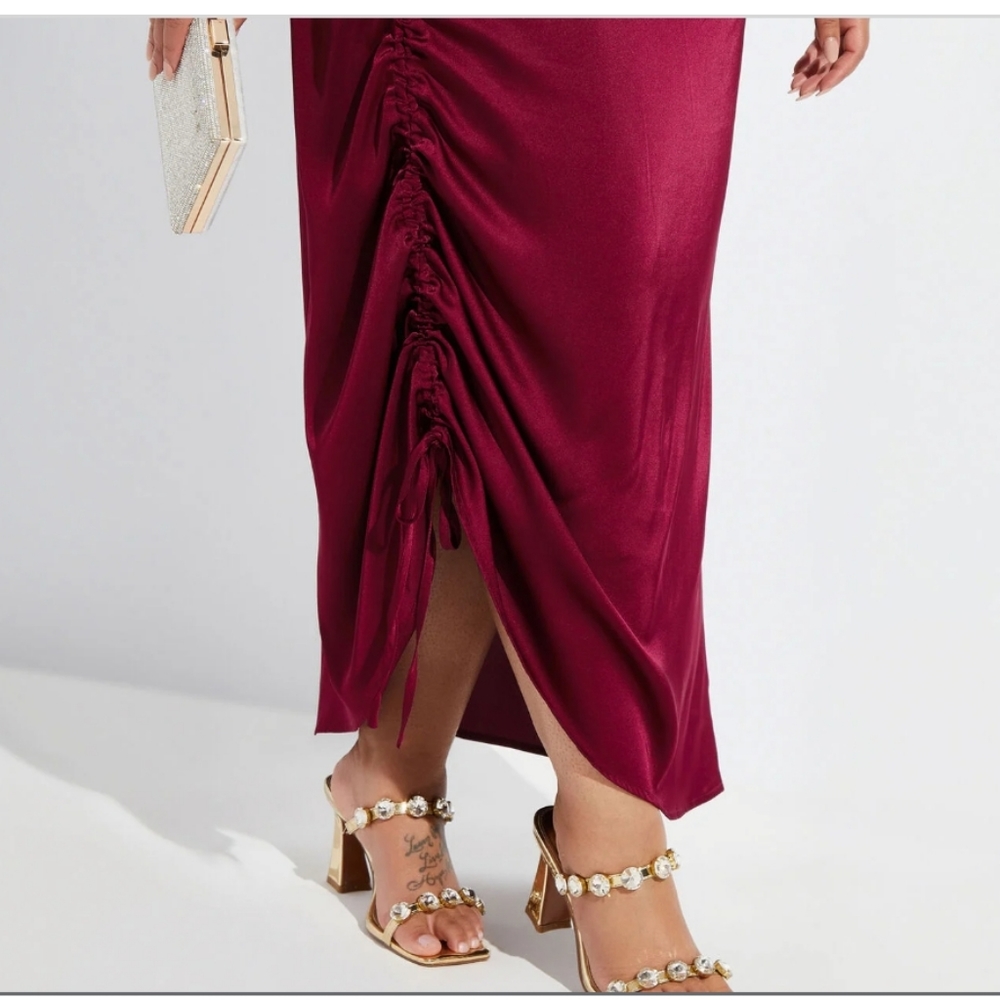 Ashley Stewart Stunning Satin Slip cowl neck dress. Wine color. Size 22/24 - Picture 3 of 12
